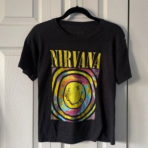 NIRVANA grey Tee with Vibrant Yellow and Pink Design